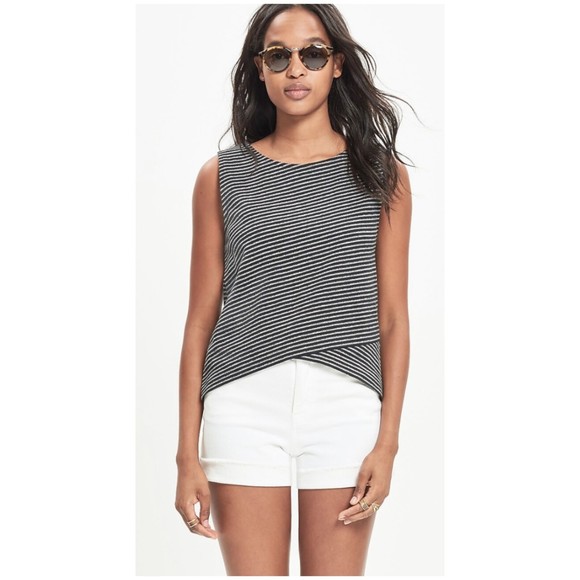 Madewell Tops - MADEWELL Striped Crossover Grey Black Tank Top